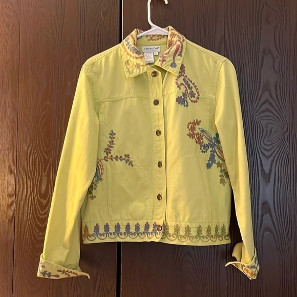 Coldwater Creek lime colored long sleeved jacket with beaded designs. Size PS. - Picture 1 of 11